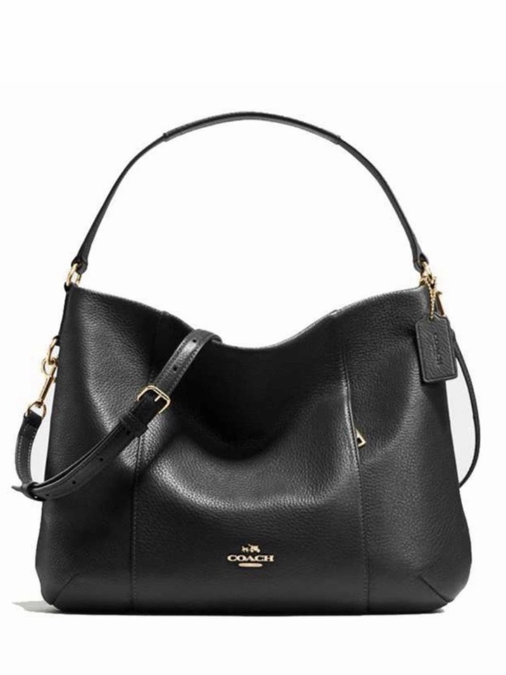 Coach Black Leather Shoulder Hobo with Gold Hardware